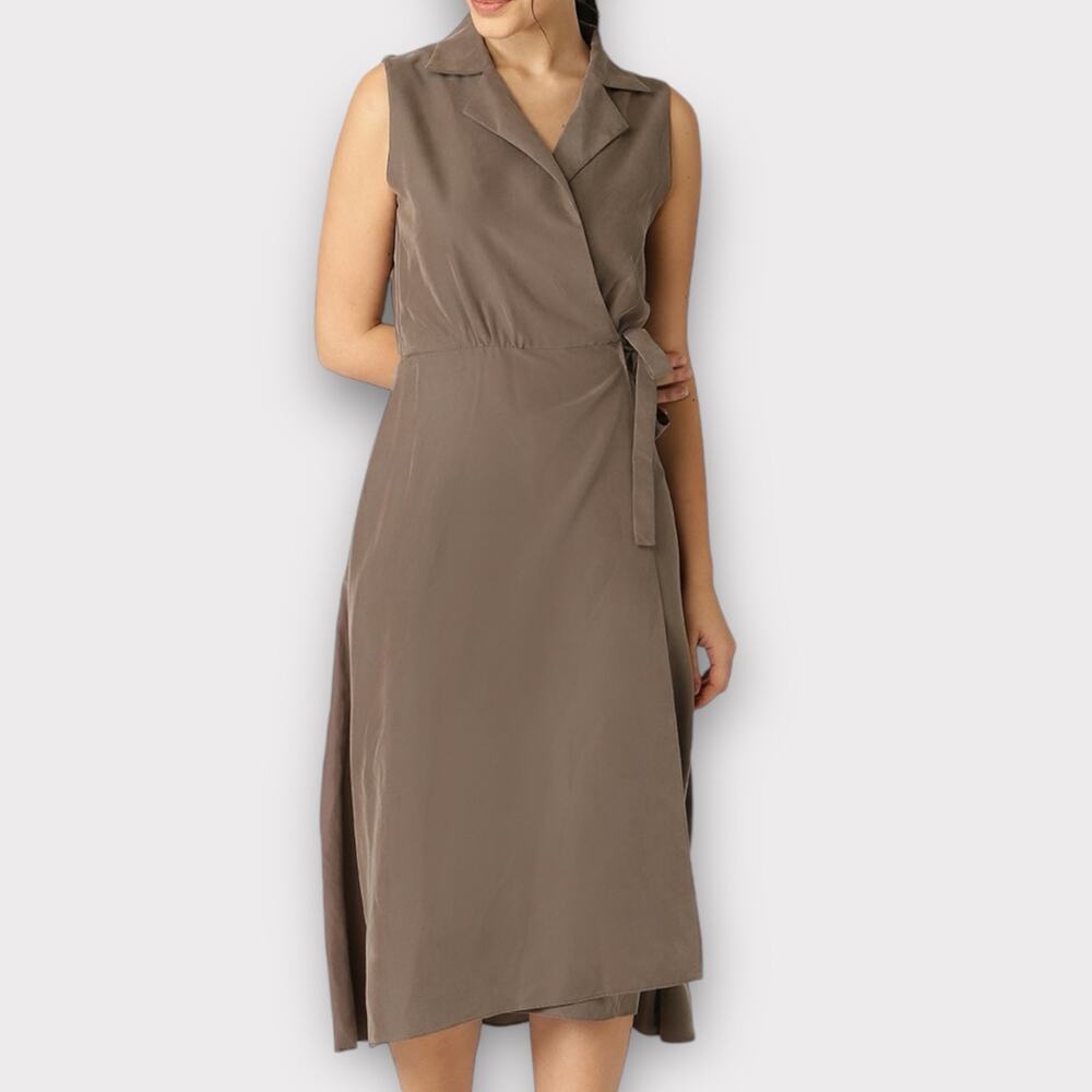 MANGO Solid Wrap Dress NWT SZ 10 Taupe/Brown NWT
